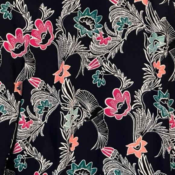 Banana Republic Bird Print Navy Floral Drapey Bomber Jacket, Full Zip, Lined, S - Picture 15 of 16